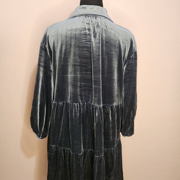 Y2K Inspired Dark Gray Velvet Button Down 3/4 Sleeve Tunic Casual Size Small - Picture 4 of 12